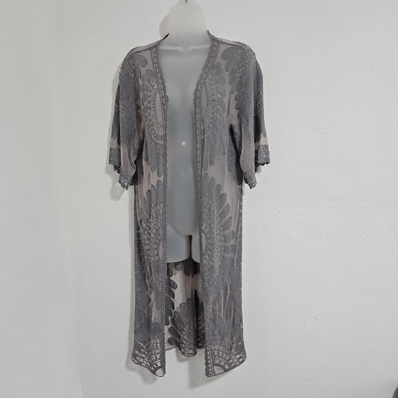 Rebellion Again Sweaters - Rebellion Again Sheer Boho Kimono Lace Open Front Cardigan Duster Sz Small